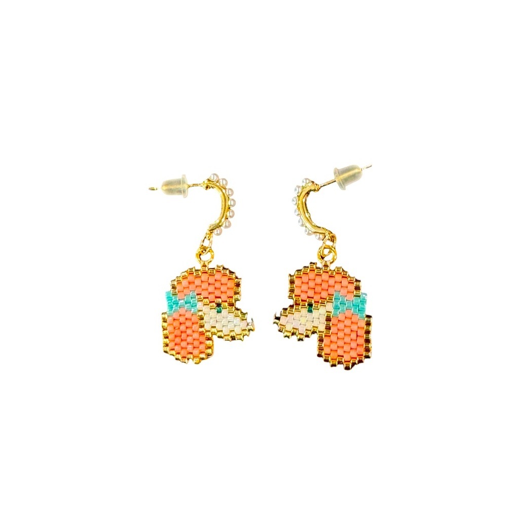 Hand crafted beaded pink poodle earrings whimsical art deco gift - Picture 3 of 6